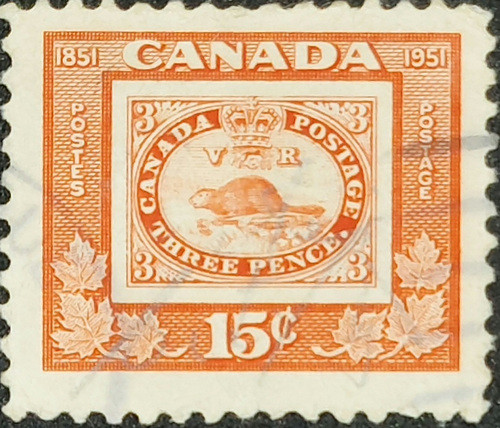CANADA - CIRCA 1951: a stamp printed in the Canada shows Stamp of Three penny Beaver, Centenary of British North American Postal Administration, circa 1951