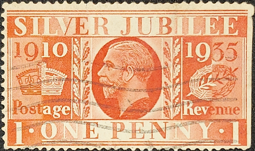 Postage stamp printed in United Kingdom devoted to Silver Jubilee, King George V, serie, circa 1935.