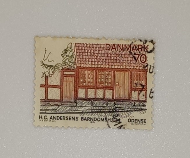 DANMARK STAMP Andersen’s Fairy Tales on Stamps 1974 The author H.C. Andersen's childhood home, Odense