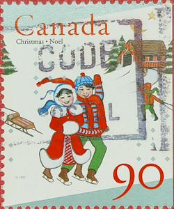 children skating Canada stamp