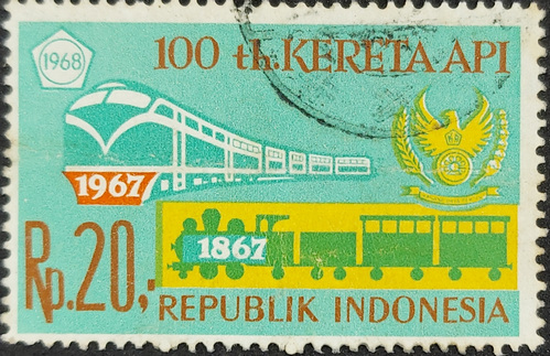 Indonesia postage stamp: trains 100 th.KERETA API